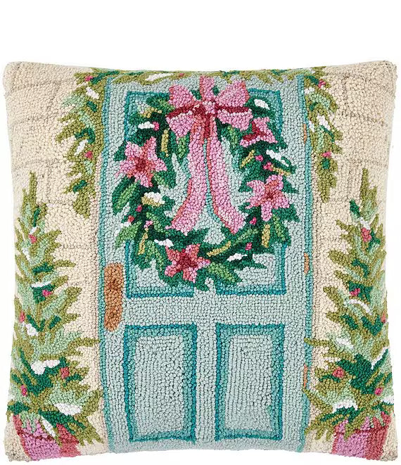 Holiday Front Door Hooked Pillow – 20" x 20"