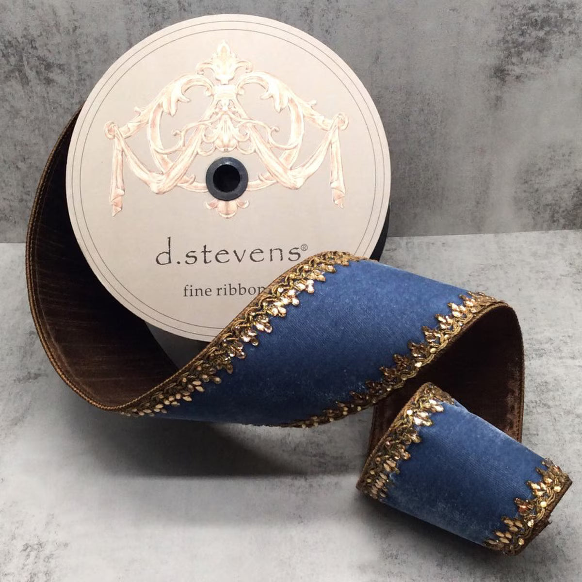 4" x 10 Yards Velvet Contessa Scallop Jewel Trim Ribbon – Dusty Blue