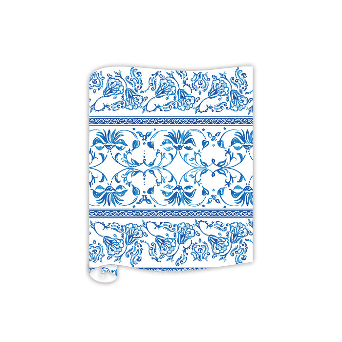 Blue Chinoiserie Stripe Paper Table Runner – 20 sq ft (12" x 20')