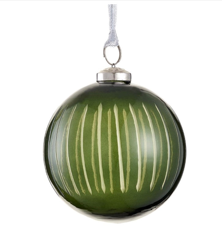 4” Etched Glass Ball Ornament – Green