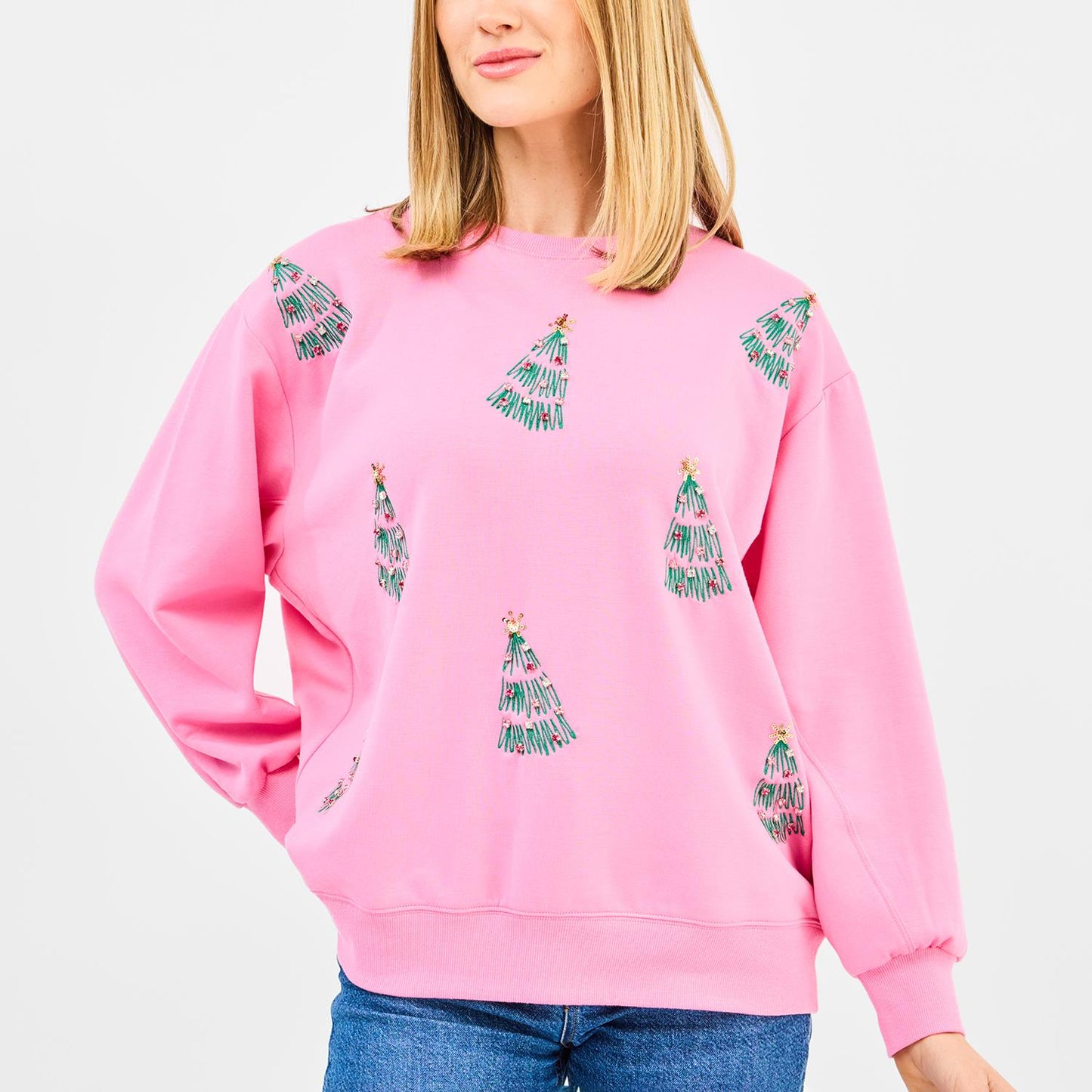 Mary Square Pink Christmas Tree Sweatshirt
