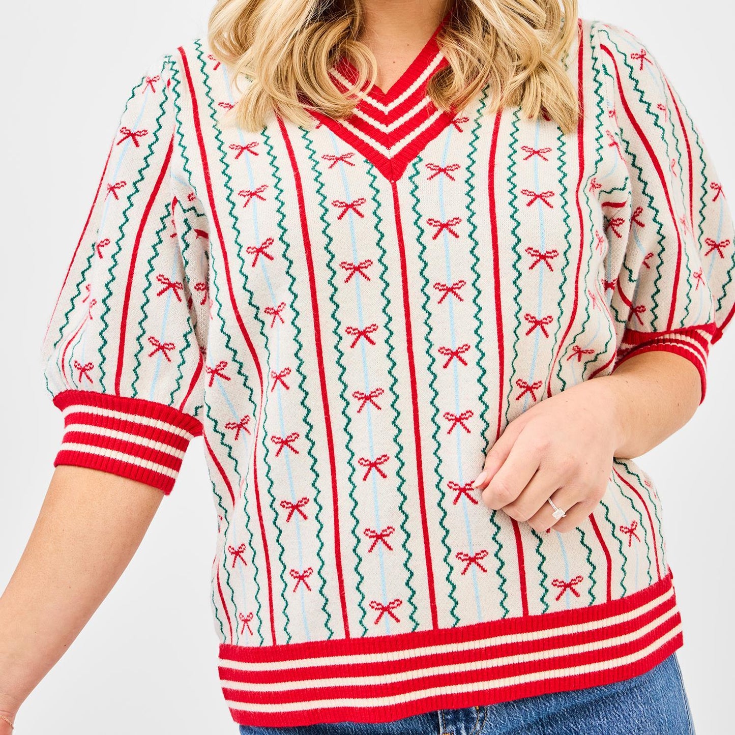 Mary Square Holiday Bow Sweater – Adult