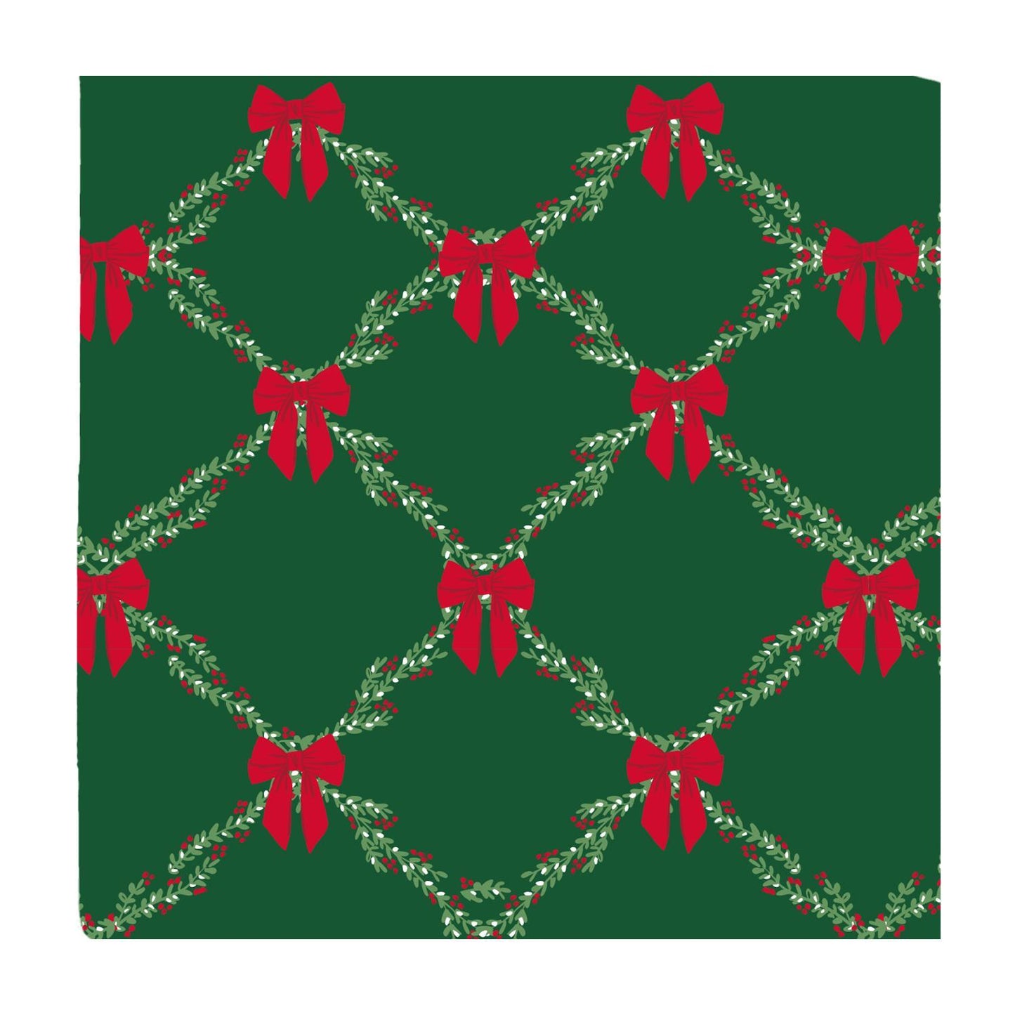 Green Garland & Red Bow Cocktail Napkins | Set of 20