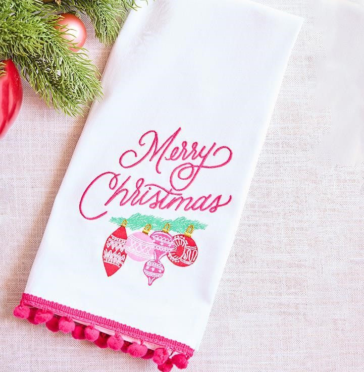 Mary Square | Embroidered “Merry Christmas” Ornament Tea Towel