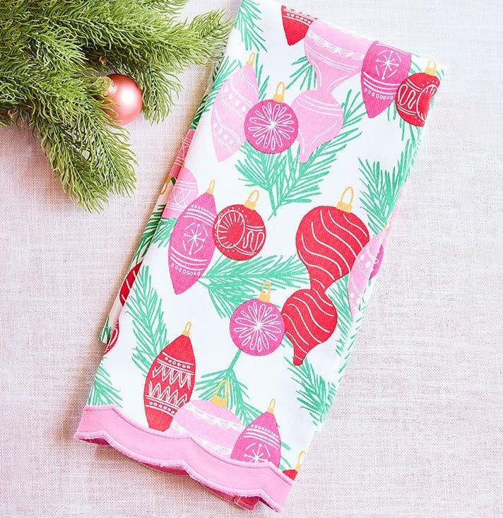 Mary Square | Pink Ornament Print Tea Towel