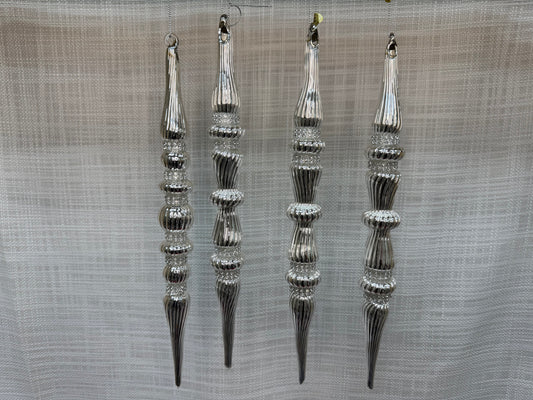 Silver Finial Icicle Ornament Set (4 pcs)