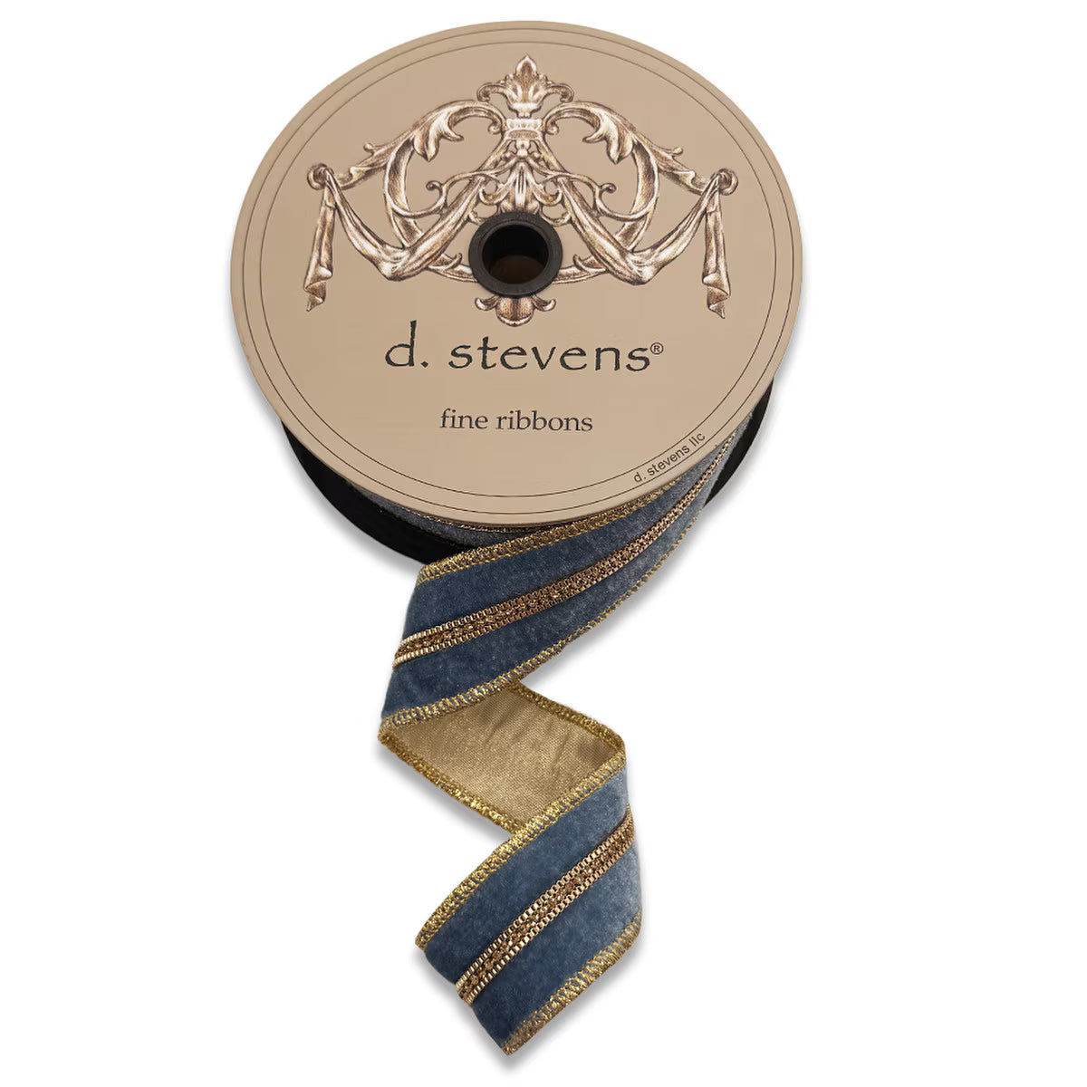 1.5" x 5 Yards Velvet Gold Bullion Edge Ribbon – Dusty Blue