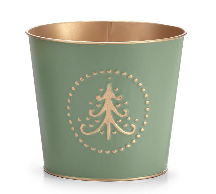 Green & Gold Christmas Tree Poinsettia Pot Cover