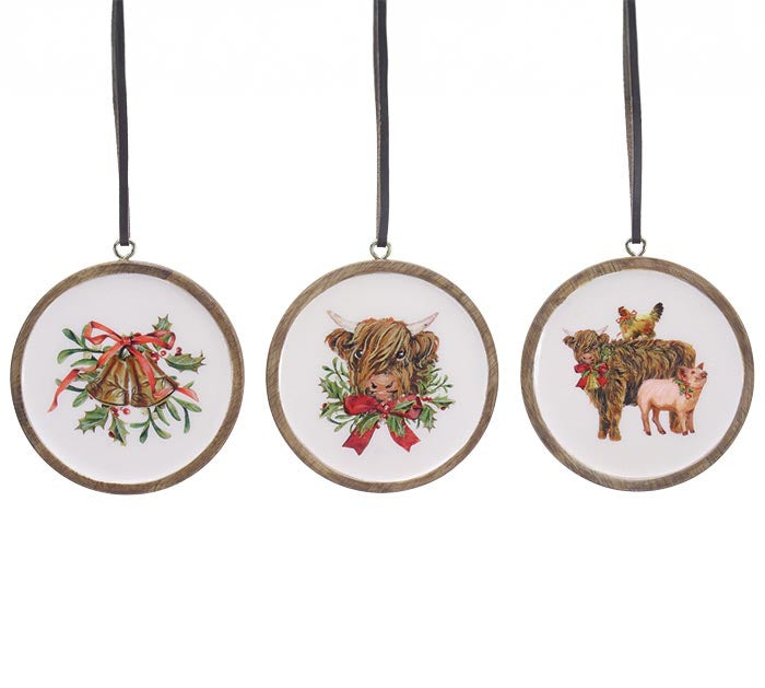 4" Holiday Farmhouse Mango Wood Ornaments – Sold Separately