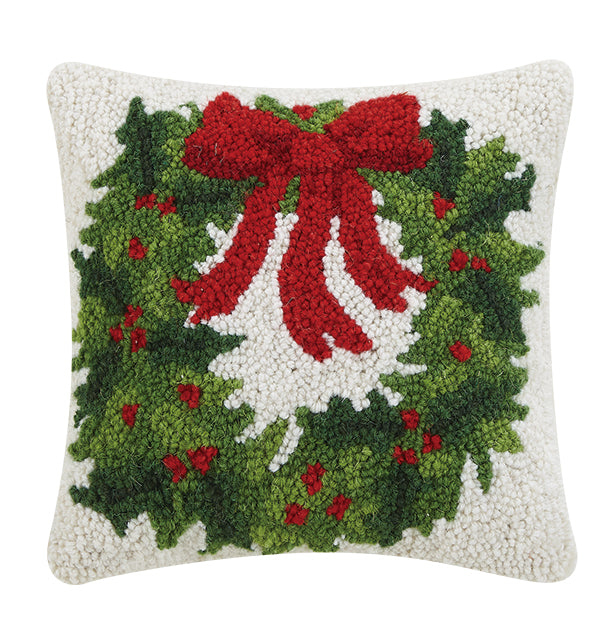 Holiday Wreath Hook Pillow – 10" x 10"