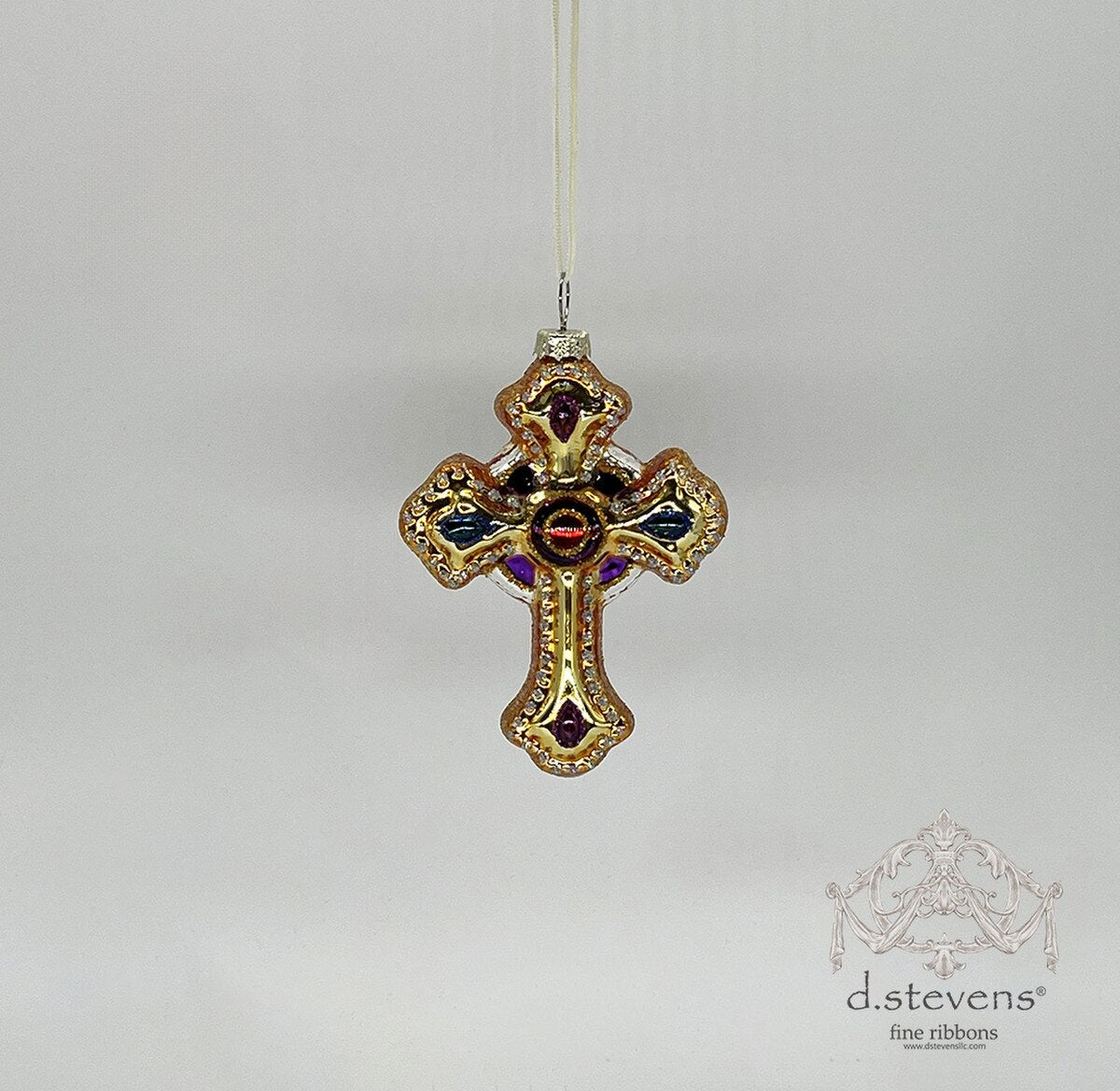 4.75" Glass Gem Tone Cross Ornament