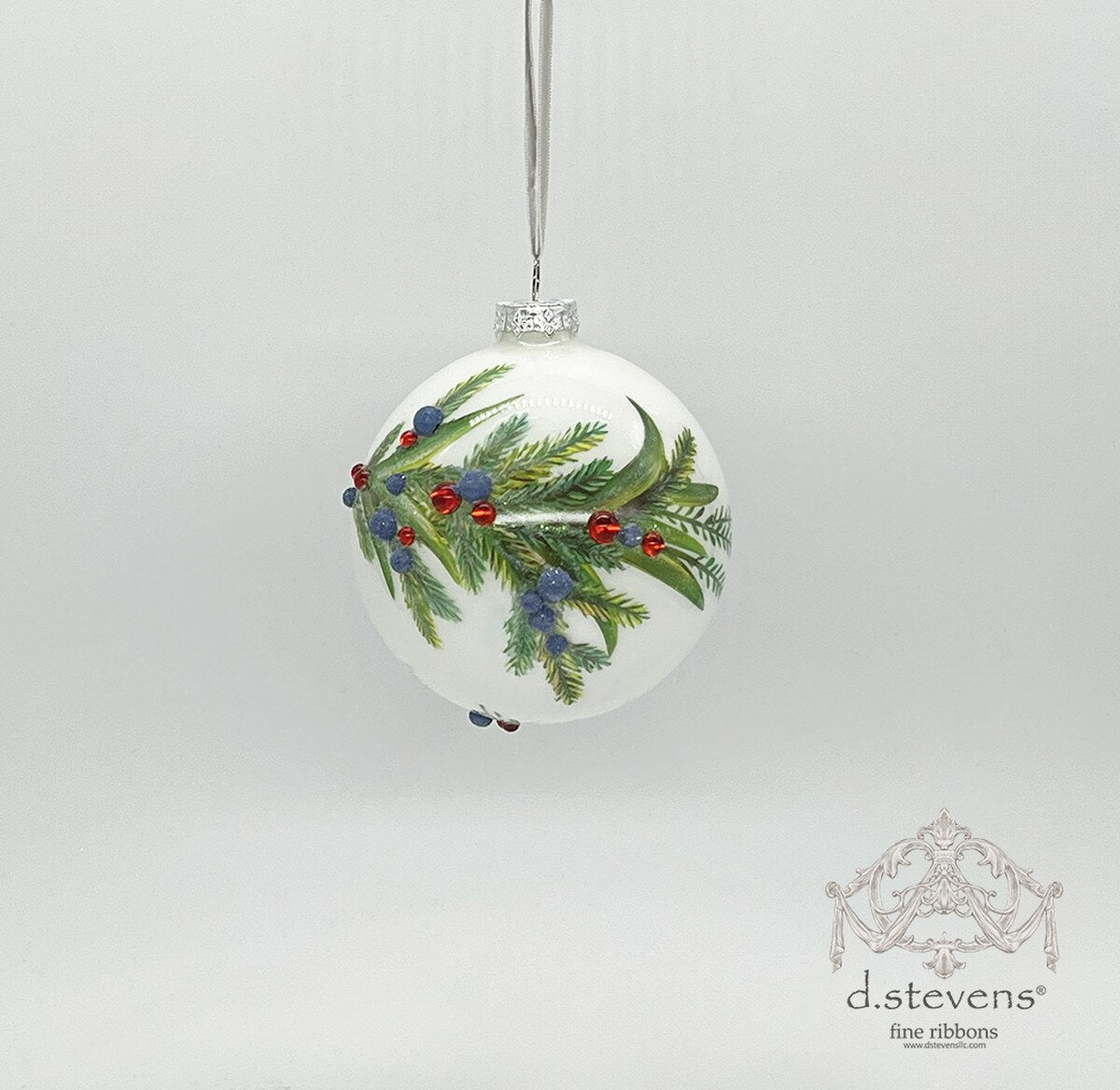 100mm Glass Evergreen & Berry Ball Ornament