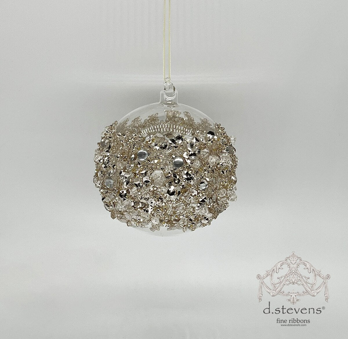 120mm Glass Gold Bead Encrusted Orb Ornament
