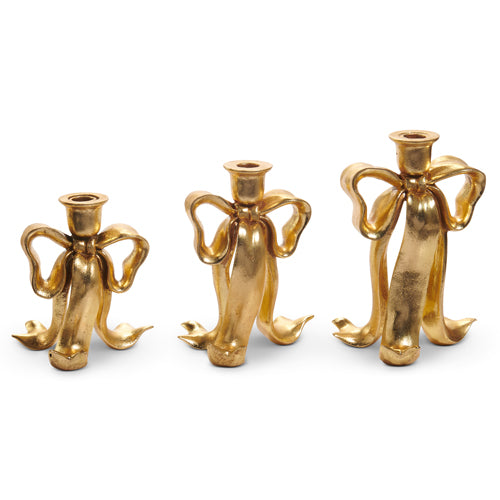 Gold Bow Candlestick Holders – Set of 3