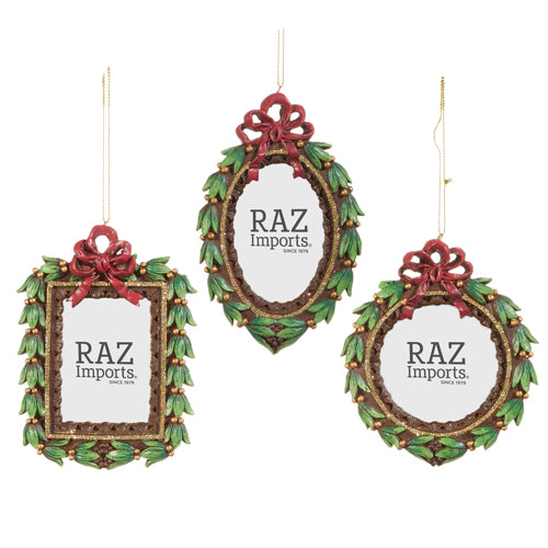 5.5" Holiday Wreath Picture Frame Ornament – Round, Oval, or Rectangle (Sold Separately)