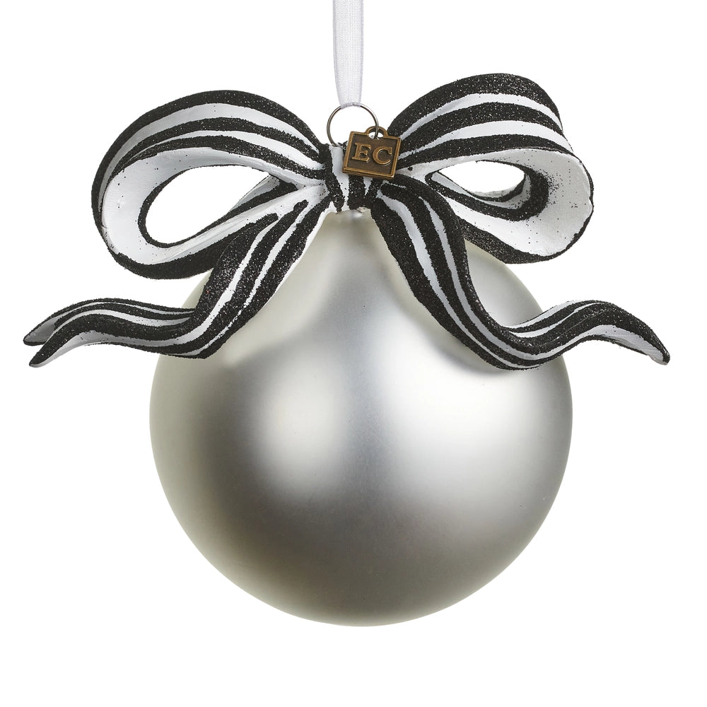 Eric Cortina 5.5" Black & White Stripe Ribbon Ball Ornament