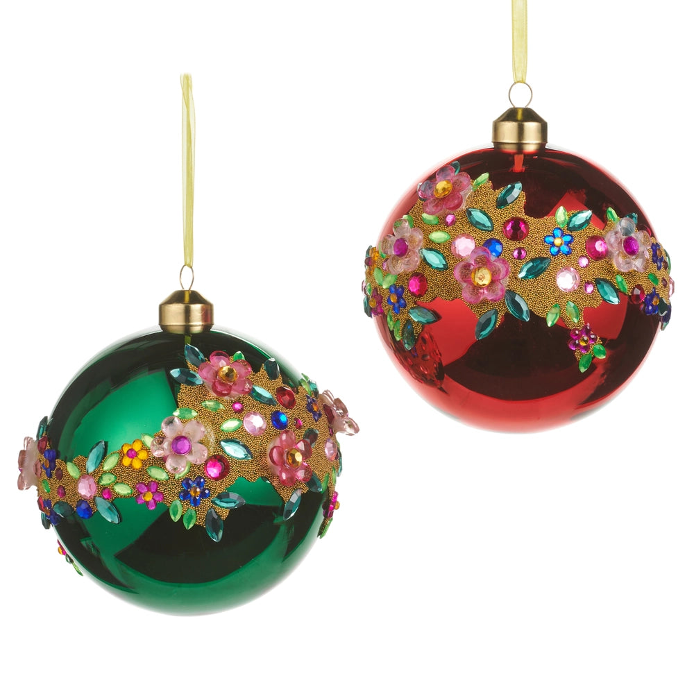 5.5" Flower Jewel Ball Ornament