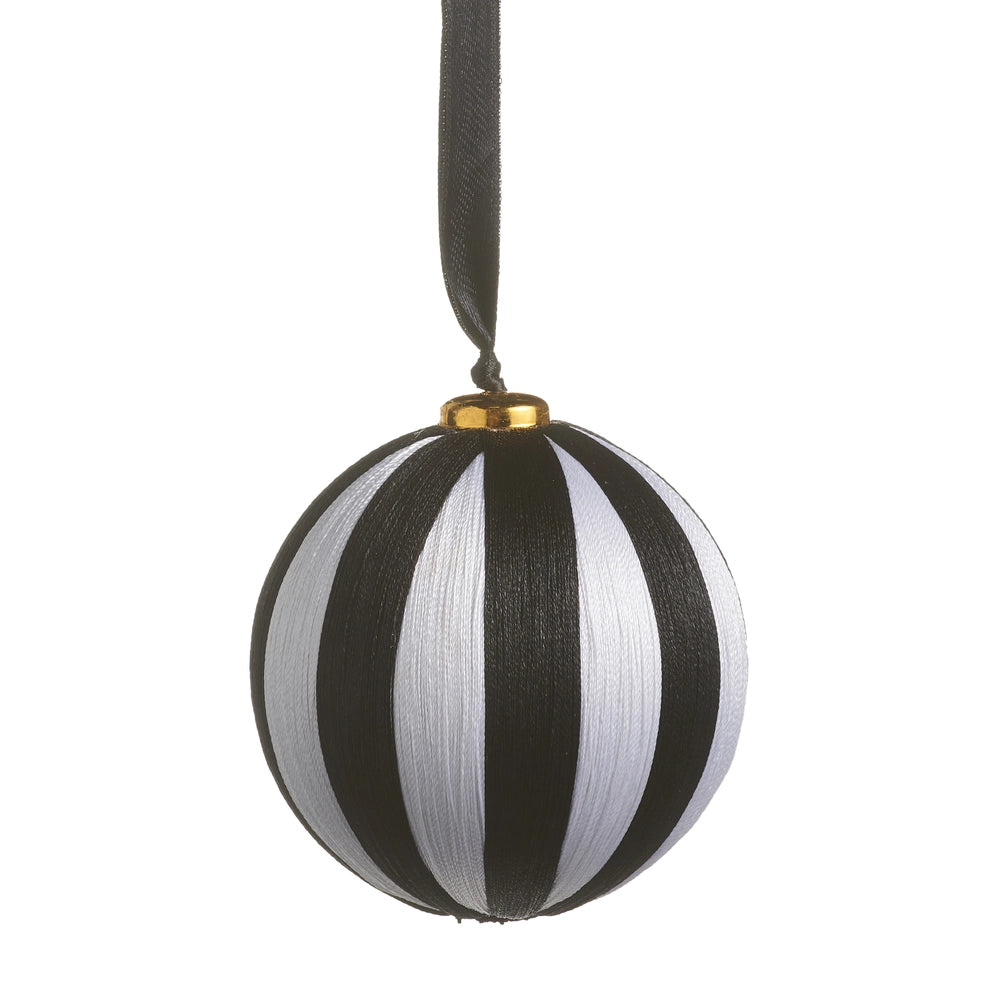 4.5" Black & White Striped Yarn Ball Ornament