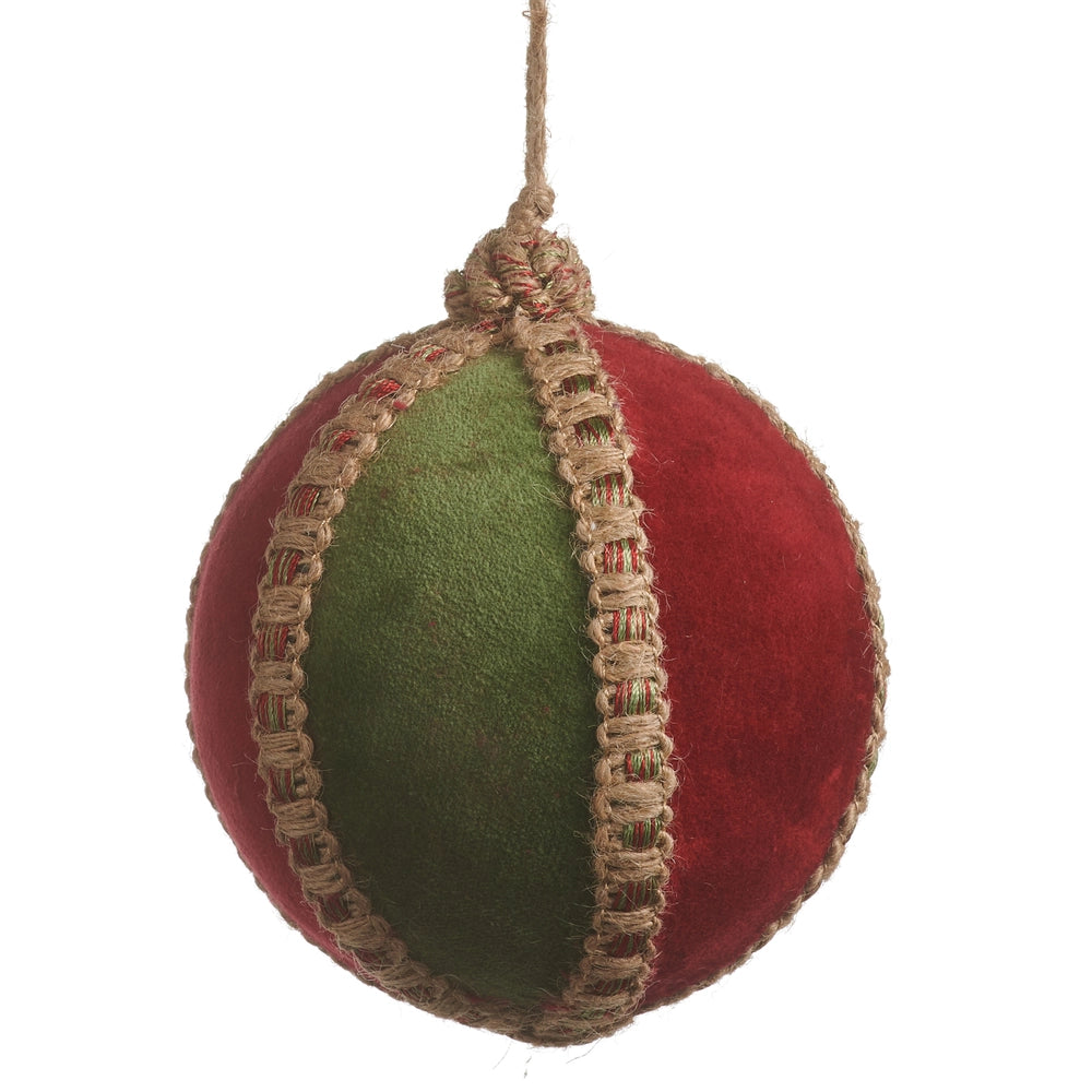 5" Red & Green Velvet Ball Ornament