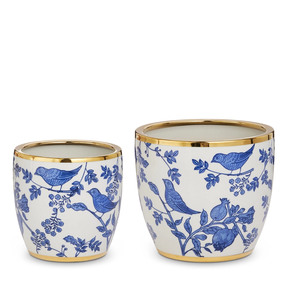 8" Blue Bird Cache Pot – Set of 2