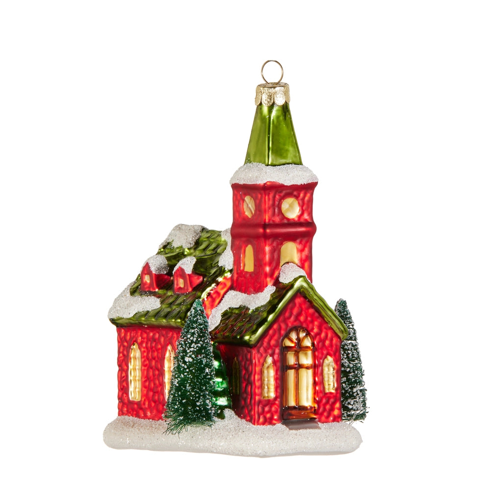 5.5" Red & Green Church Ornament