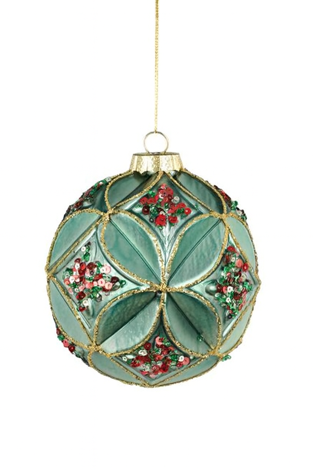5" Grooved Petals Glass Ornament – Smoke Blue, Red, Green & Silver