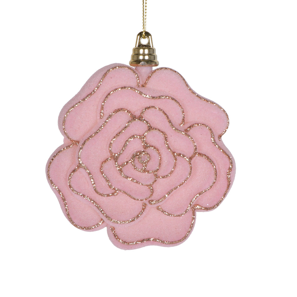 4" Velvet Rose Ornament -Glitter Trim