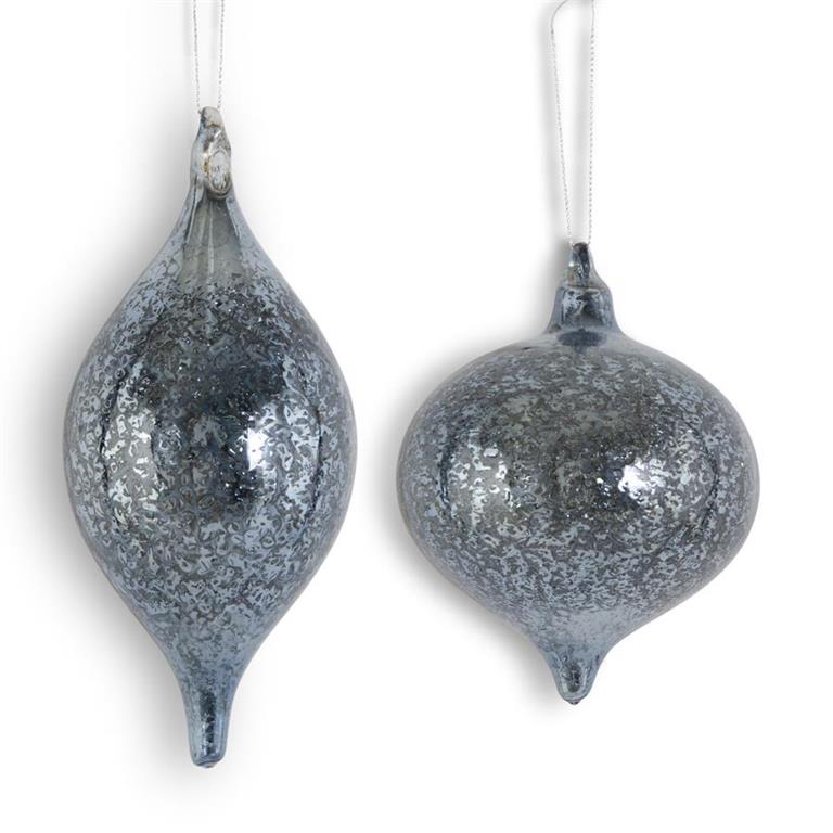 Dark Blue Mercury Glass Ornaments – Sold Separately (7"–5")