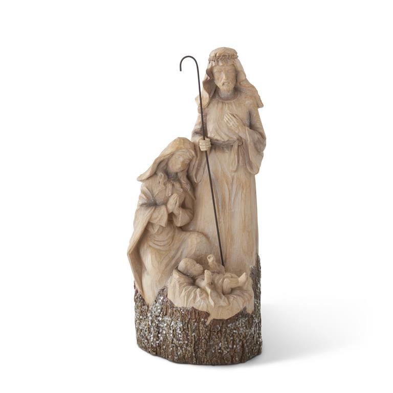 14" Resin Woodgrain LED Nativity with Timer