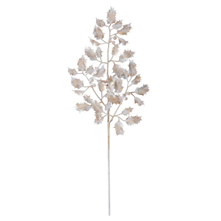 25" White & Gold Holly Stem