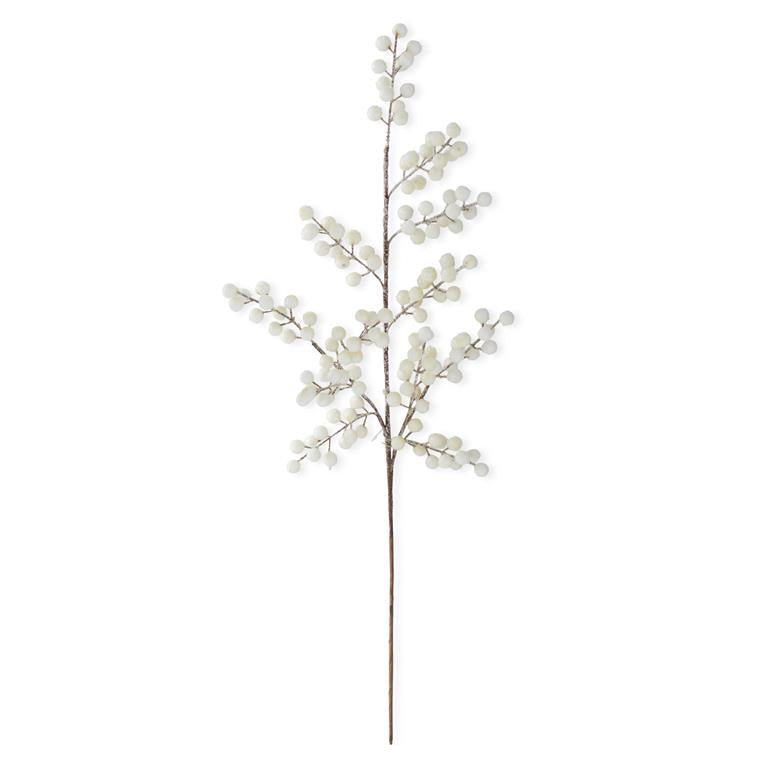 30" White Glittered Berry Stem