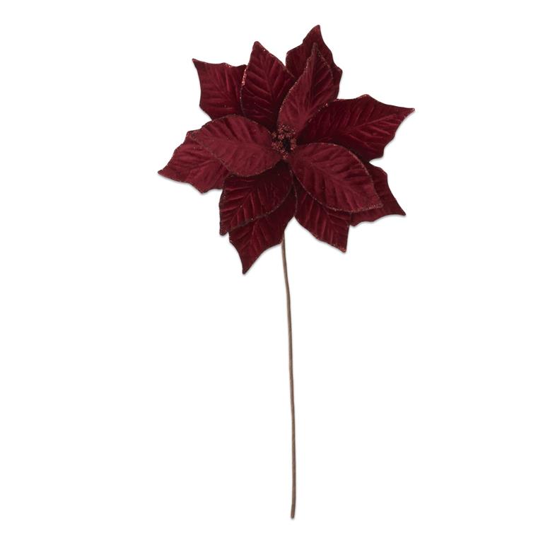 20" Dark Red Velvet Poinsettia Stem