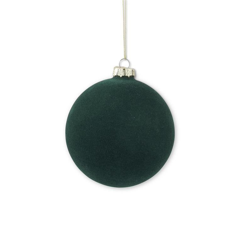 5.75" Glass Velvet Ball Ornament – Green