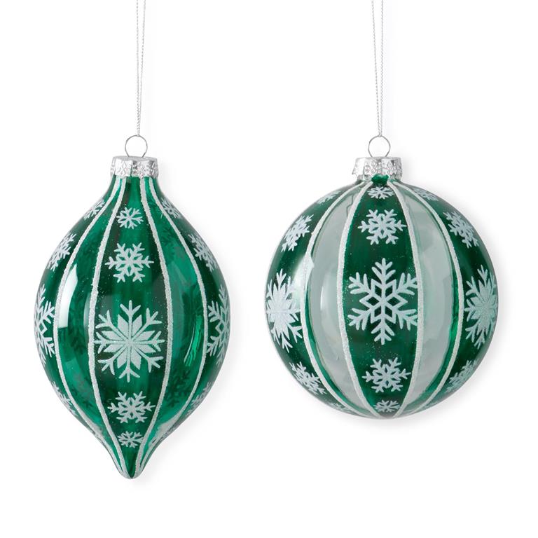 Green Snowflake Glass Ornaments – Sold Separately