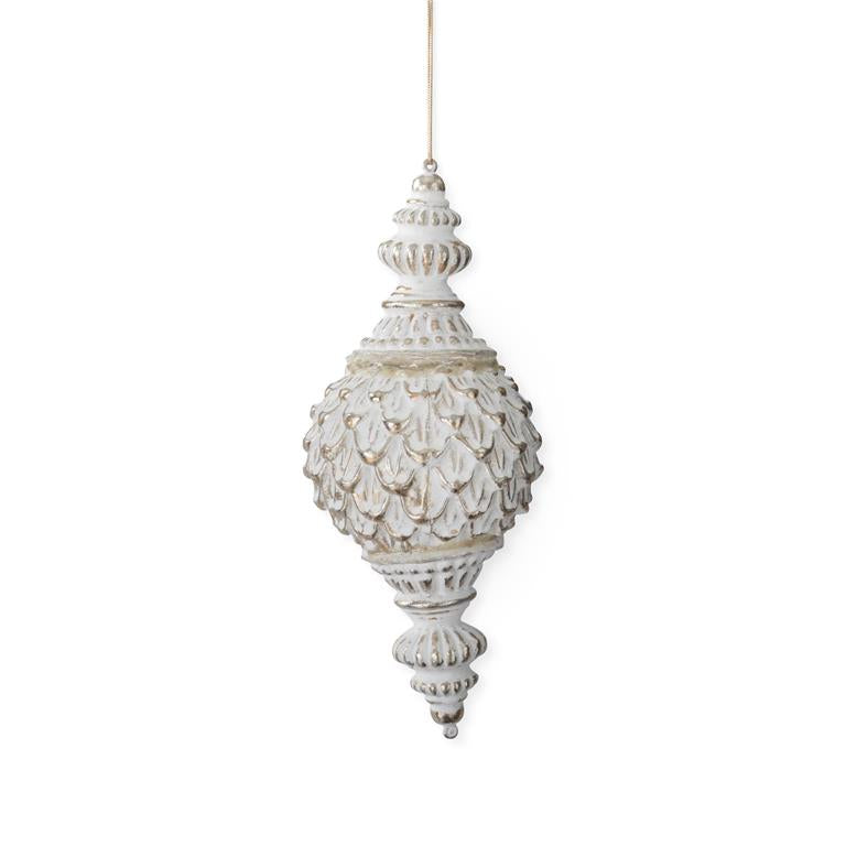 10" White Carved Finial Ornament