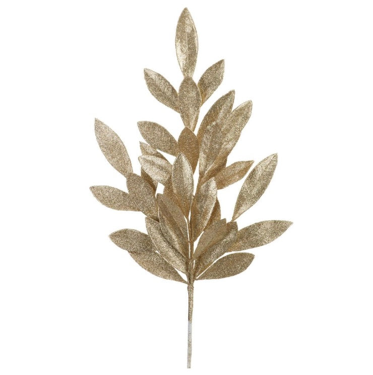 21” Glittered Bay Leaf Spray – Champagne