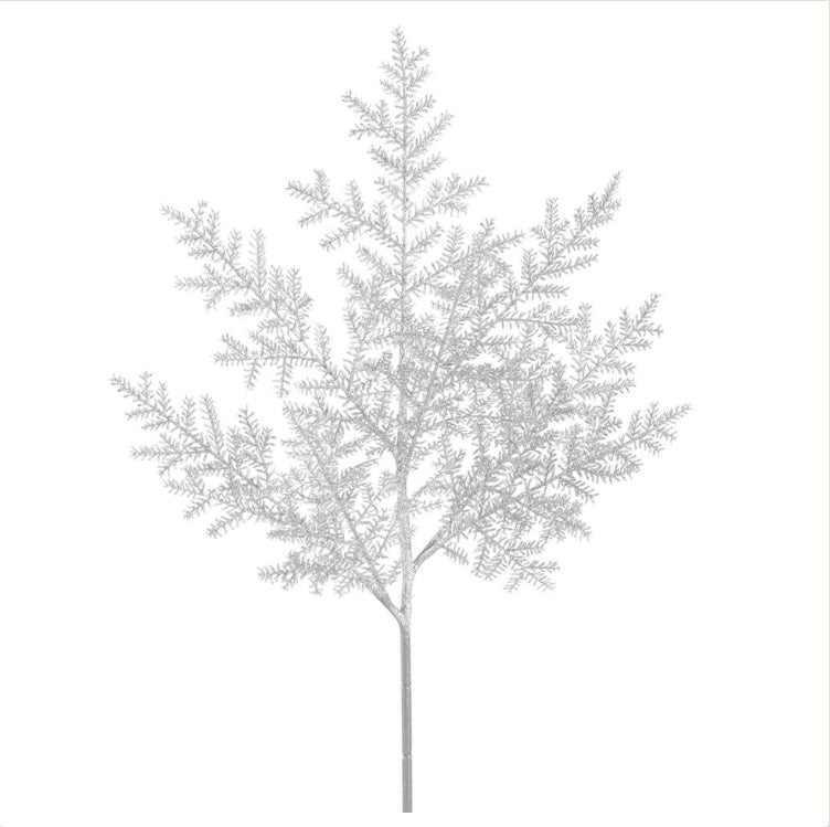 31” Glittered Pine Spray – Silver