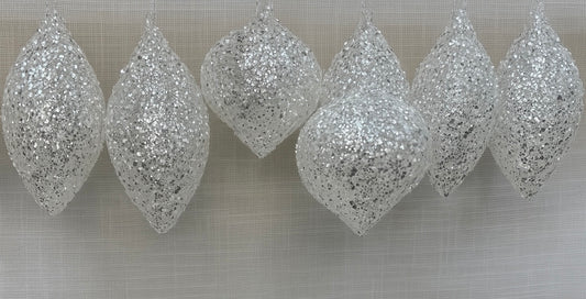 Silver Glitter Drop Ornament Bundle – Assorted Shapes (7 pcs)