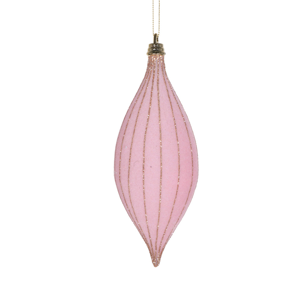 7" Pink Velvet Gold Glittered Ribbed Shuttle Ornament