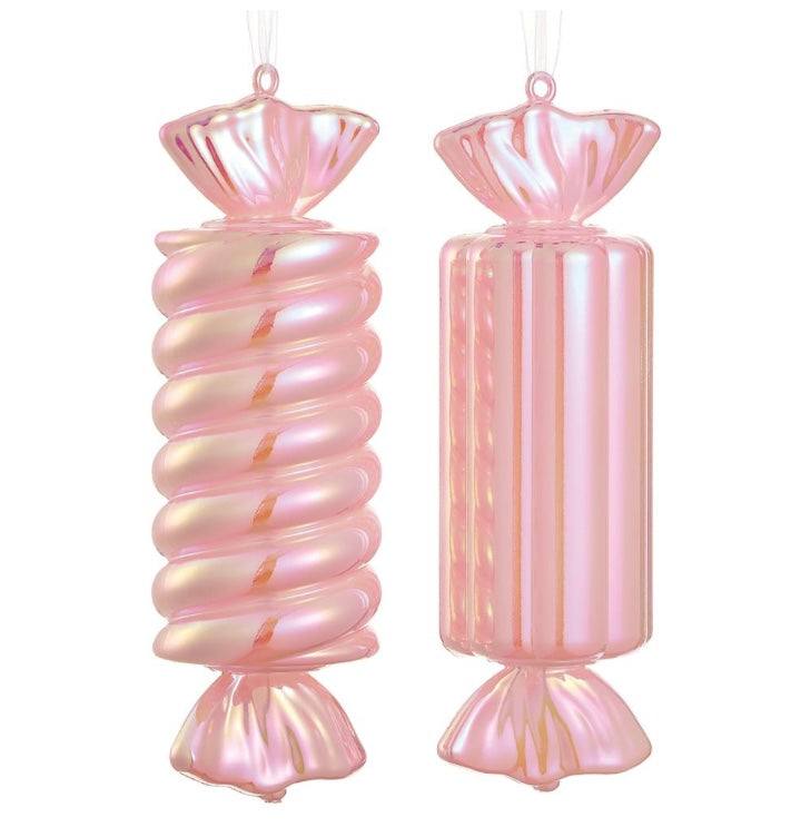 Pink Iridescent Candy Ornaments – 12” (Sold Separately)