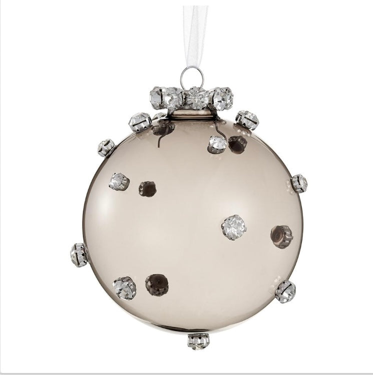 4” Diamond Glass Ball Ornament – Smoke Silver