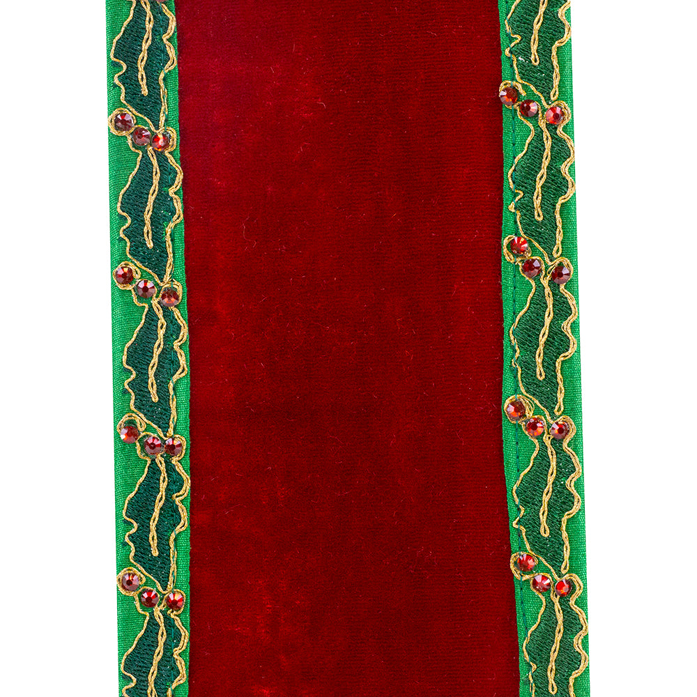 Plush Velvet Holly Jeweled Embroidered Ribbon - 4" x 5 Yards