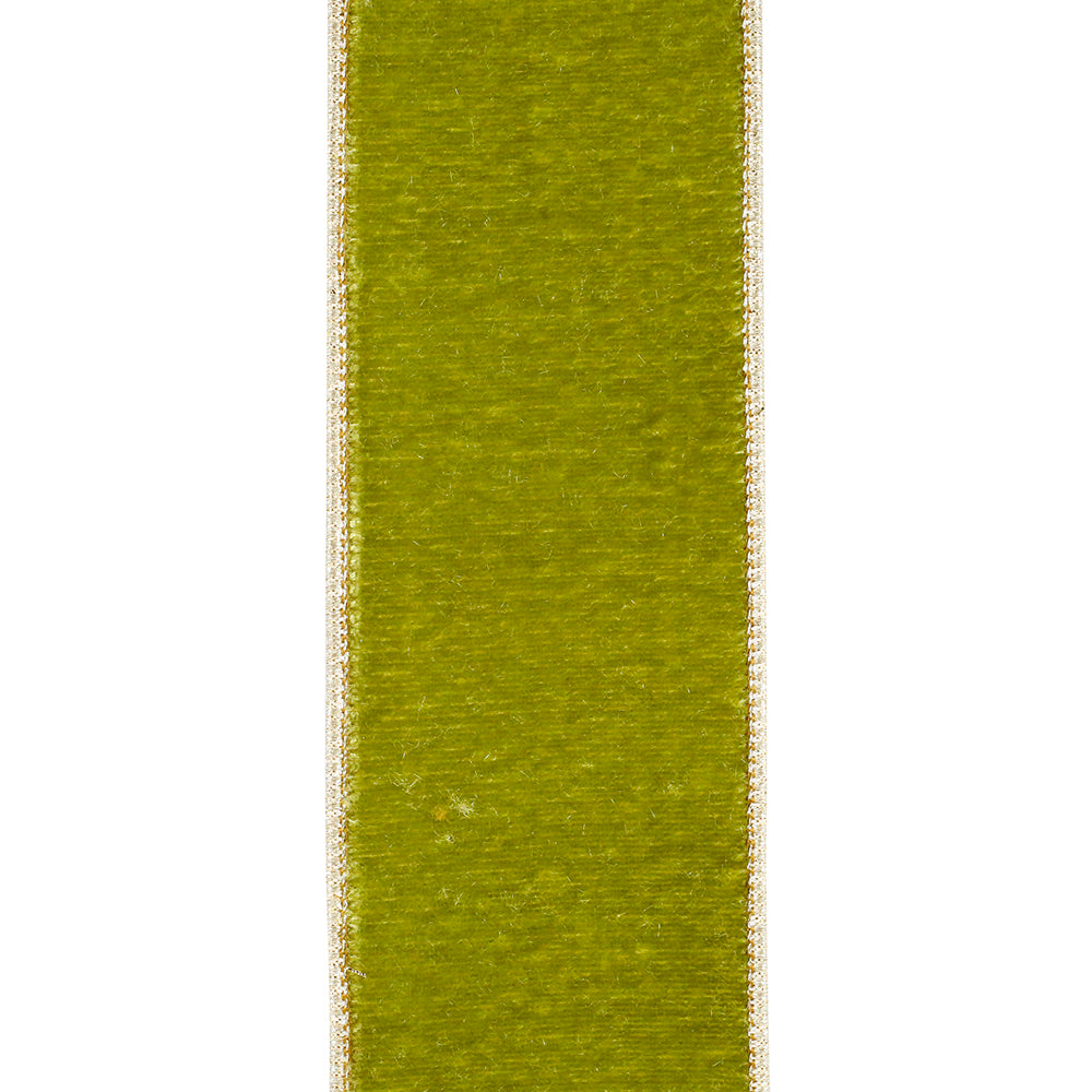 2.5" x 5 Yds Apple Green Velvet & Metallic Dupioni Reversible Wired Ribbon