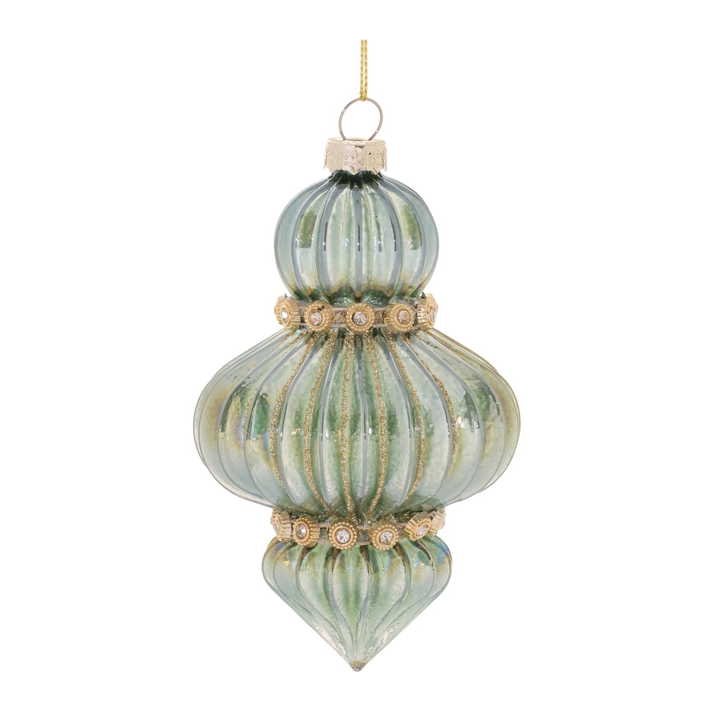 Green Ribbed Jeweled Finial Ornament – 5"