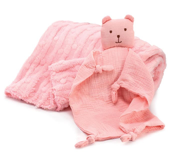 Pink Bear Baby Blanket & Towel Gift Set