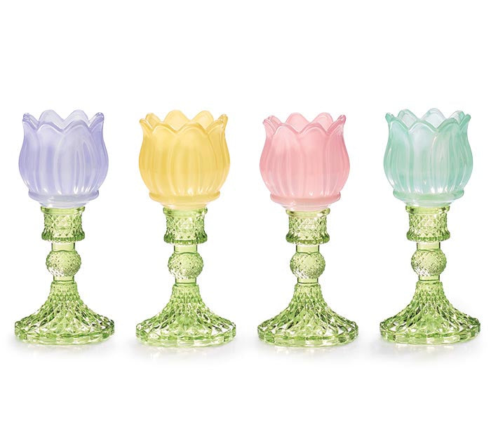 Glass Tulip Tea Light Holder – 7"