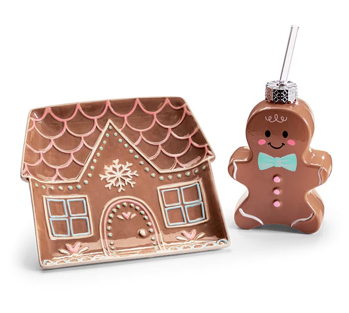 Gingerbread House Tray & Glass Tumbler Gift Set