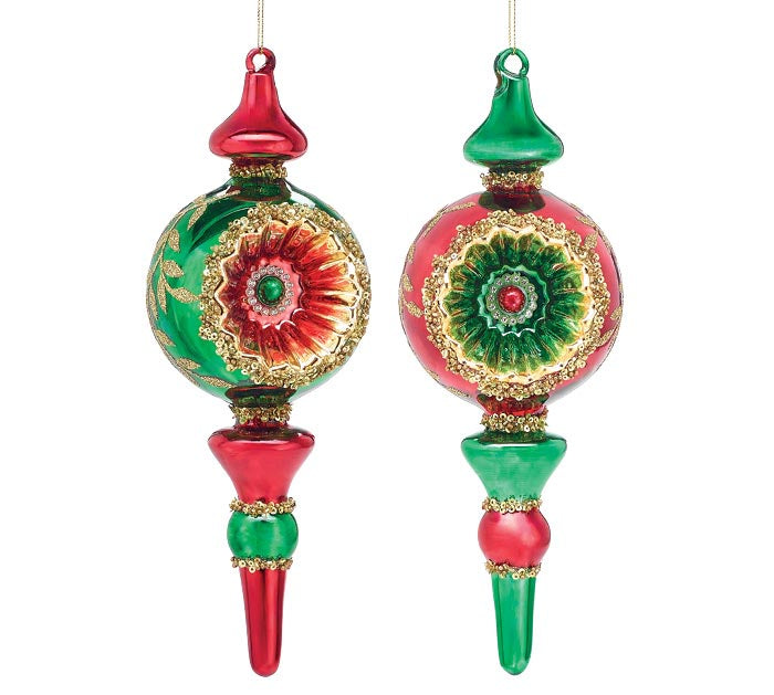 Regal Red & Green Jeweled Finial Ornament