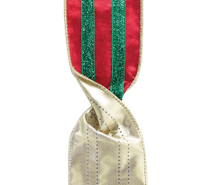 2.5" x 20 Yds Red Velvet & Emerald Stripe Reversible Wired Ribbon