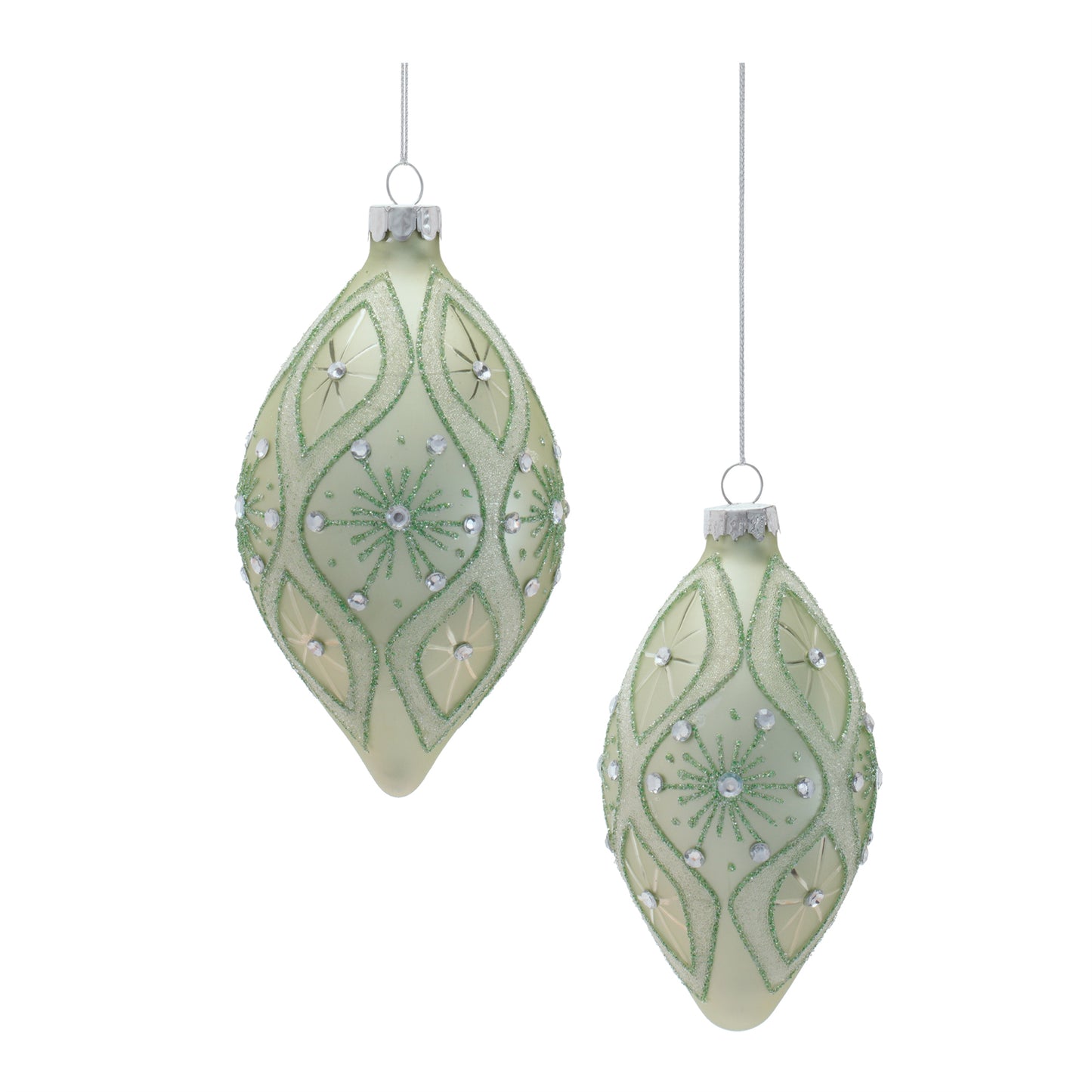 Green Jeweled Drop Ornaments – Sold Separately